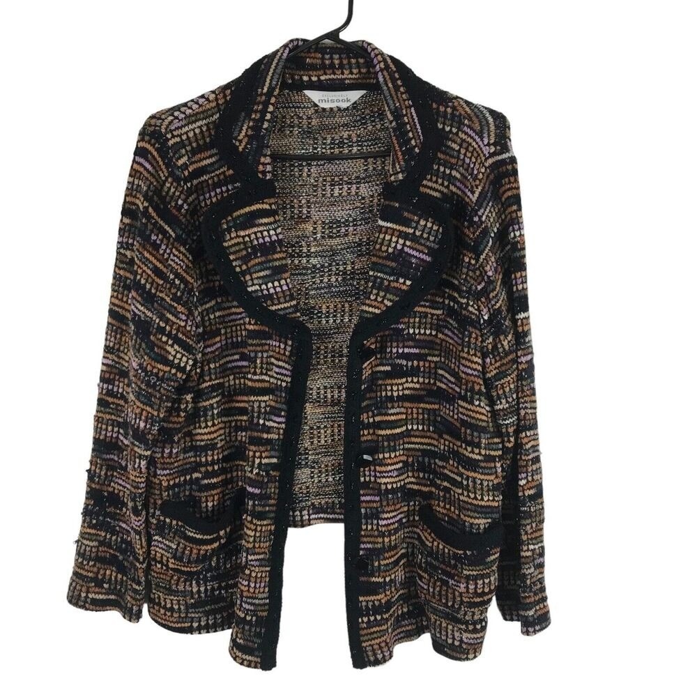 Exclusively Misook Women Cardigan Sweater Small Acrylic Pockets 3 Button Closure